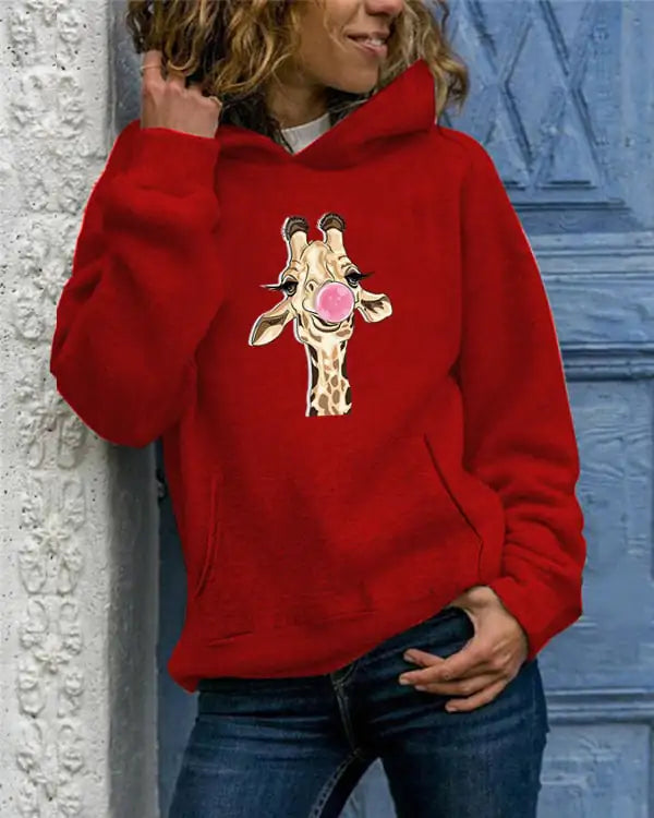 Solid Color Printed Round Neck Women's Sweater