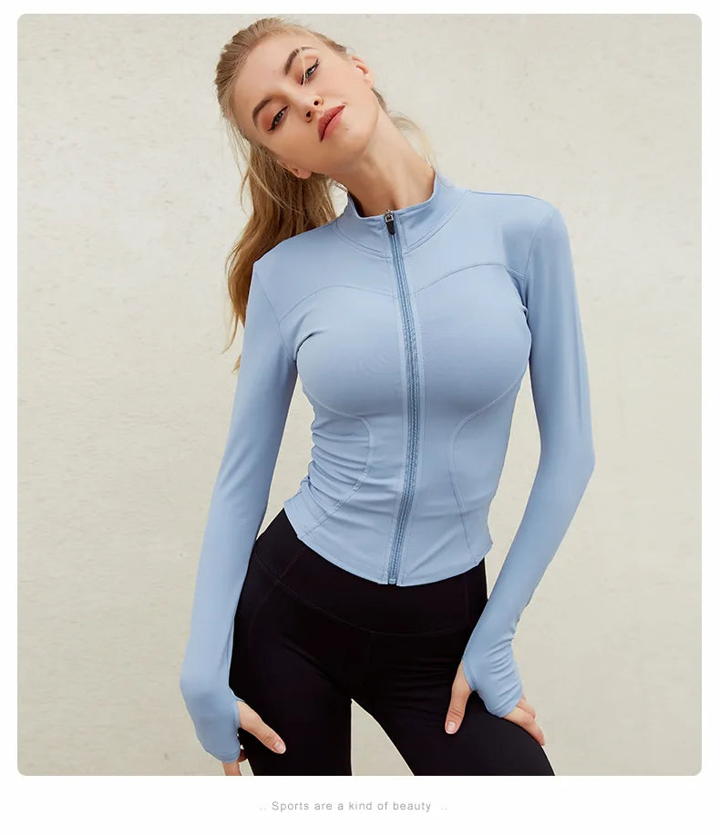 Peeli Long Sleeve Sports Jacket Women Zip Fitness Yoga