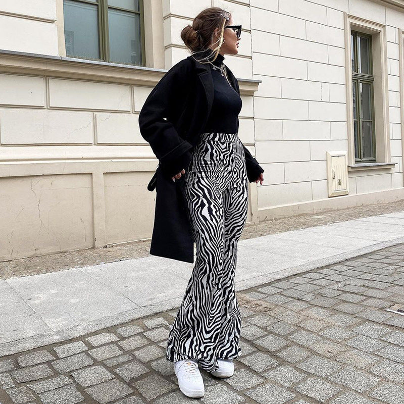 Zebra Print Wide Leg Pants