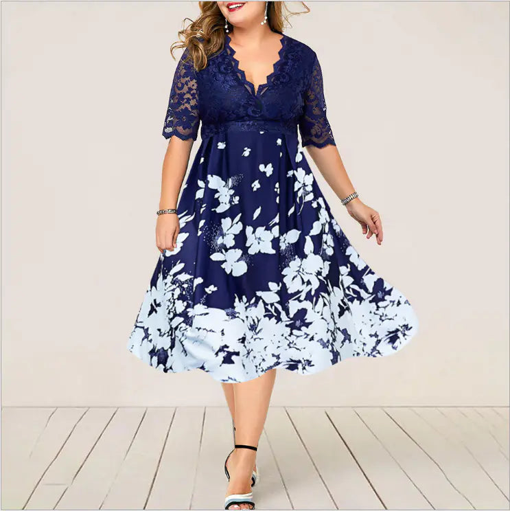 Plus Size Elegant Blue Lace Summer Evening Dress