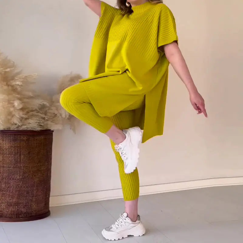 Fall Plus Size Knit Batwing Top & Bottom Set