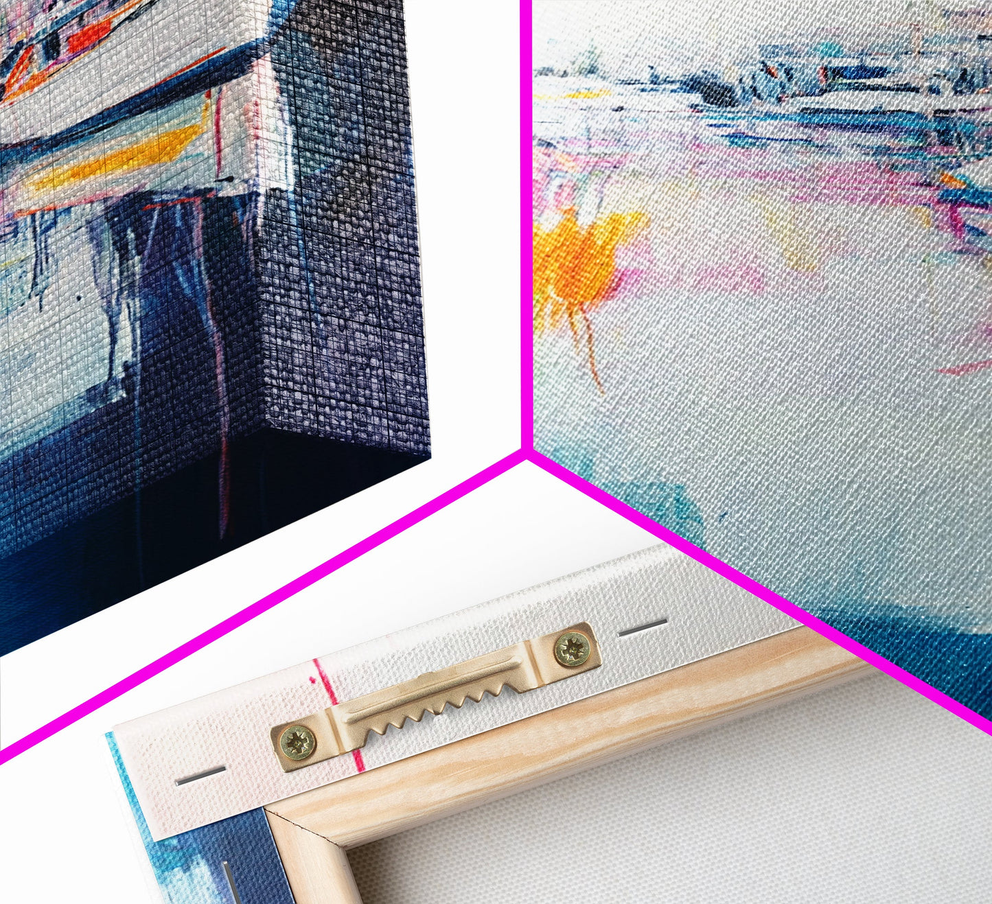 Harbor Sailboats, nautical wall art, seascape painting, coastal painting, sailboat painting, pink abstract art, Canvas Print