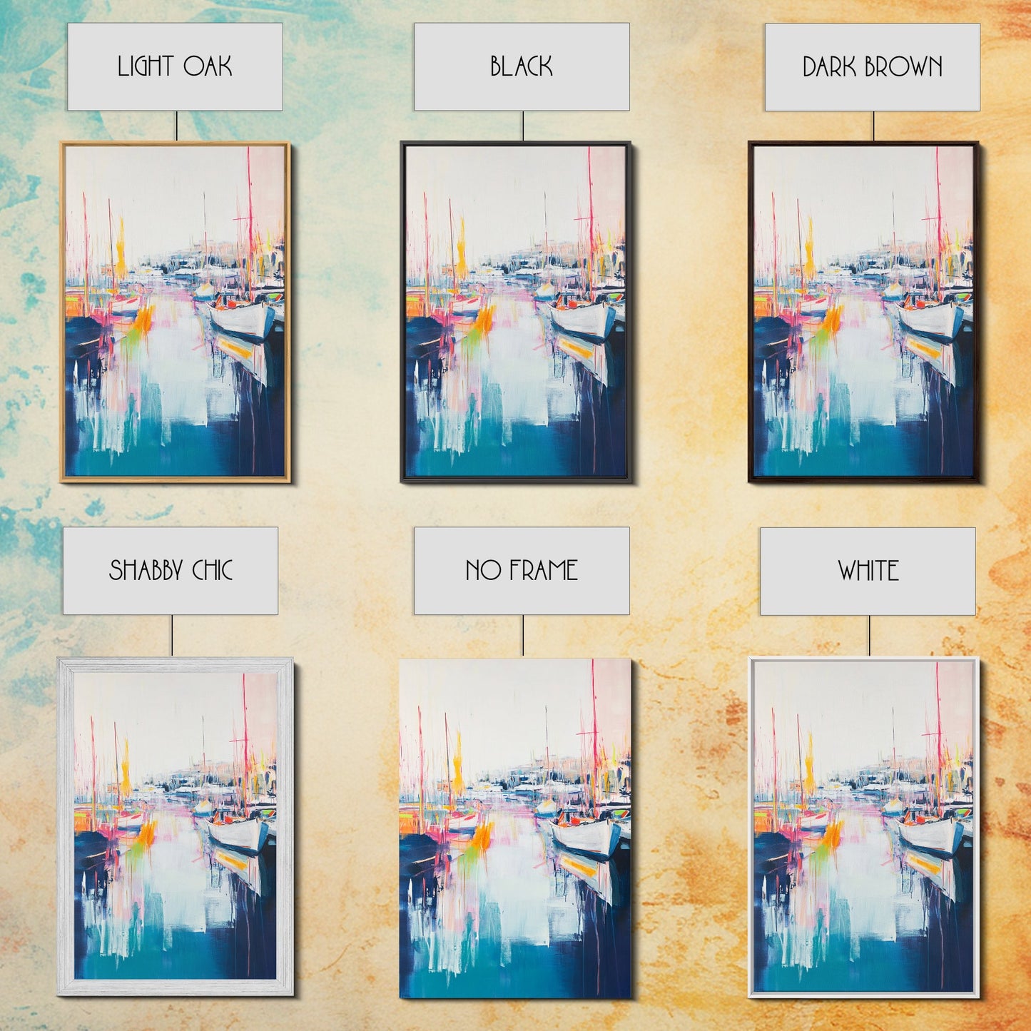 Harbor Sailboats, nautical wall art, seascape painting, coastal painting, sailboat painting, pink abstract art, Canvas Print