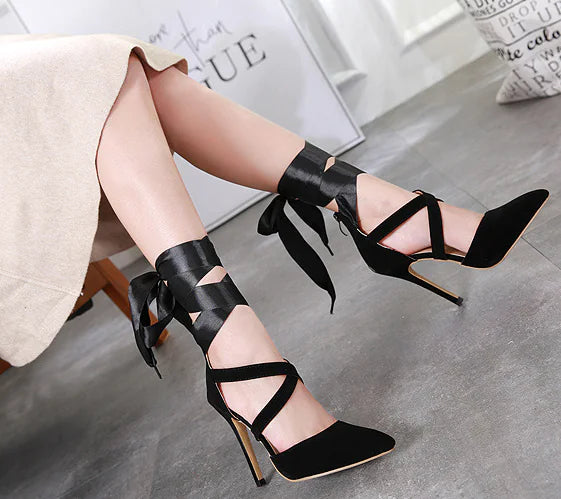 Comfortable Ribbon Sexy Pointed Toe Heeled Sandals