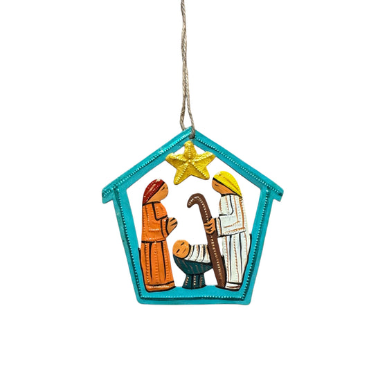 Painted Nativity Ornament- Turquoise