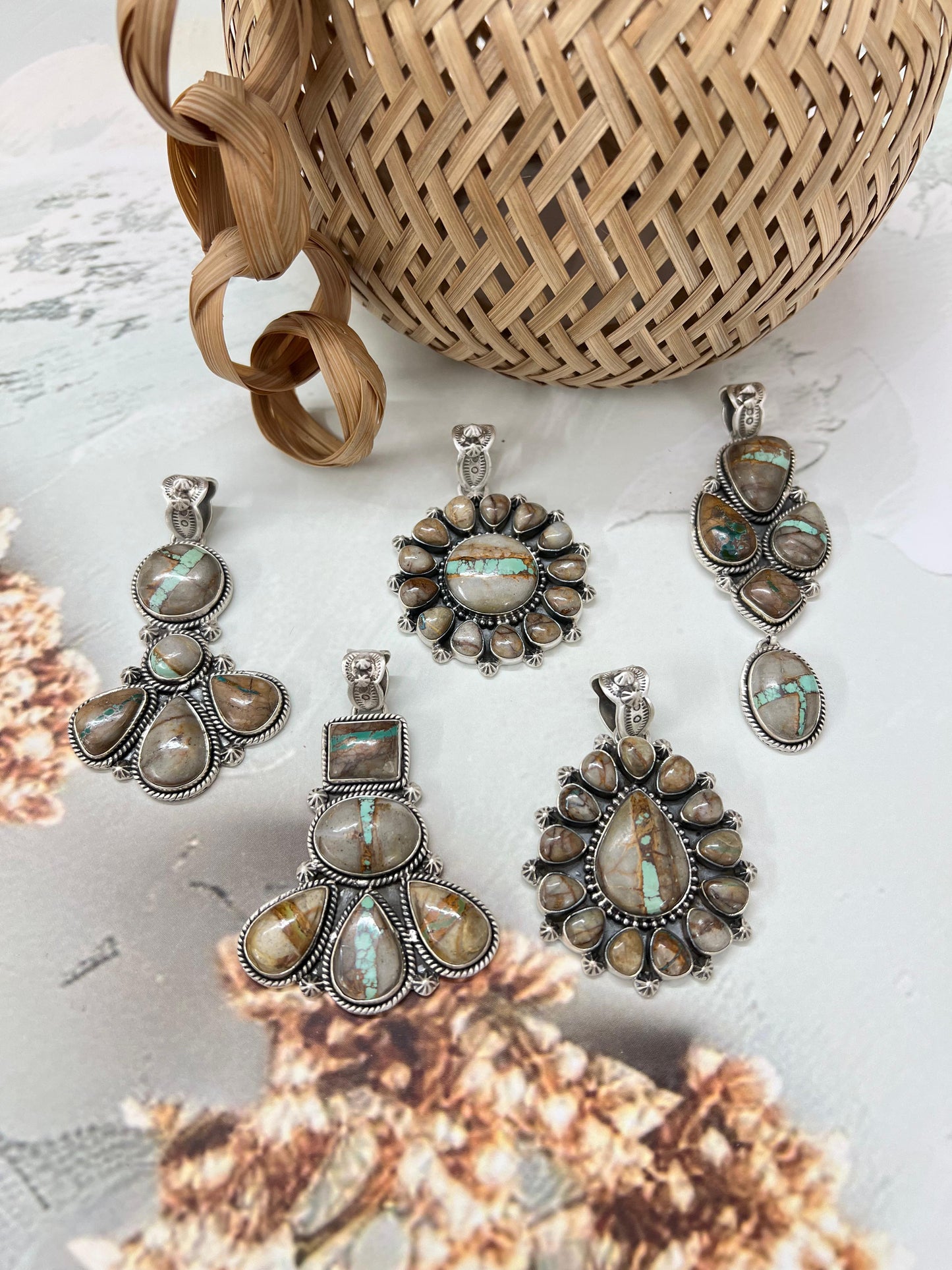 Handmade Sterling Silver Royston Ribbon Turquoise Pendant with Signed Nizhoni