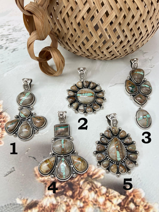 Handmade Sterling Silver Royston Ribbon Turquoise Pendant with Signed Nizhoni