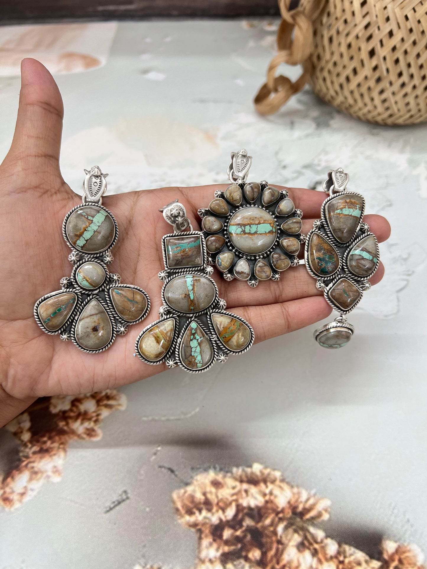 Handmade Sterling Silver Royston Ribbon Turquoise Pendant with Signed Nizhoni