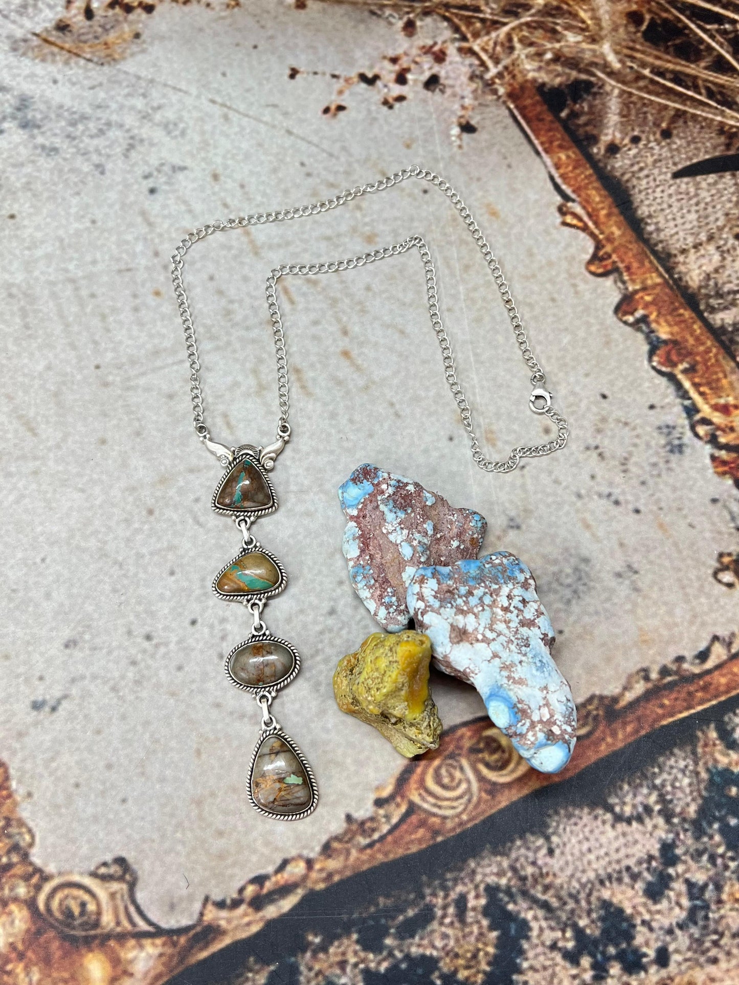 Handmade Sterling Silver Royston Ribbon Turquoise Necklace with Signed Nizhoni