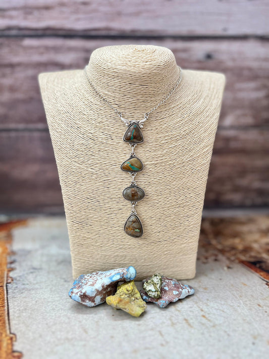 Handmade Sterling Silver Royston Ribbon Turquoise Necklace with Signed Nizhoni