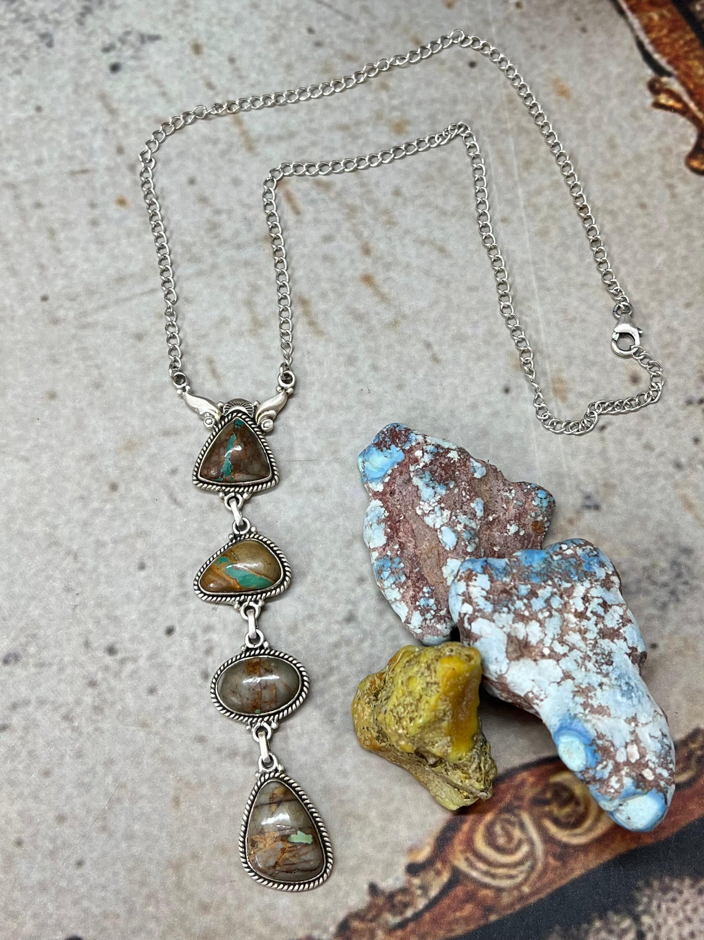 Handmade Sterling Silver Royston Ribbon Turquoise Necklace with Signed Nizhoni