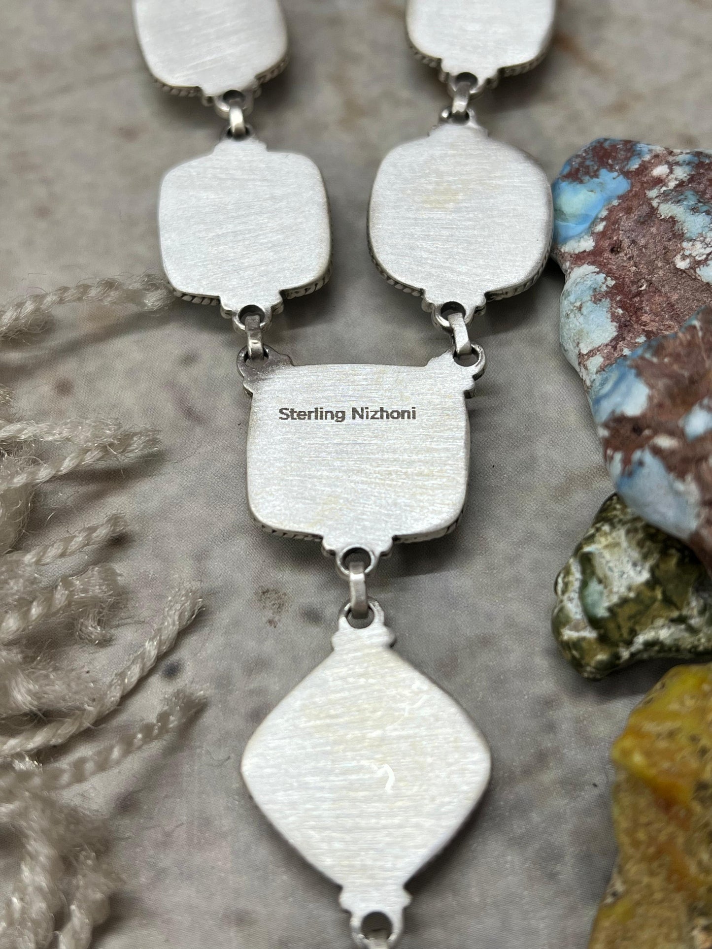 Handmade Sterling Silver Royston Ribbon Turquoise Necklace with Signed Nizhoni