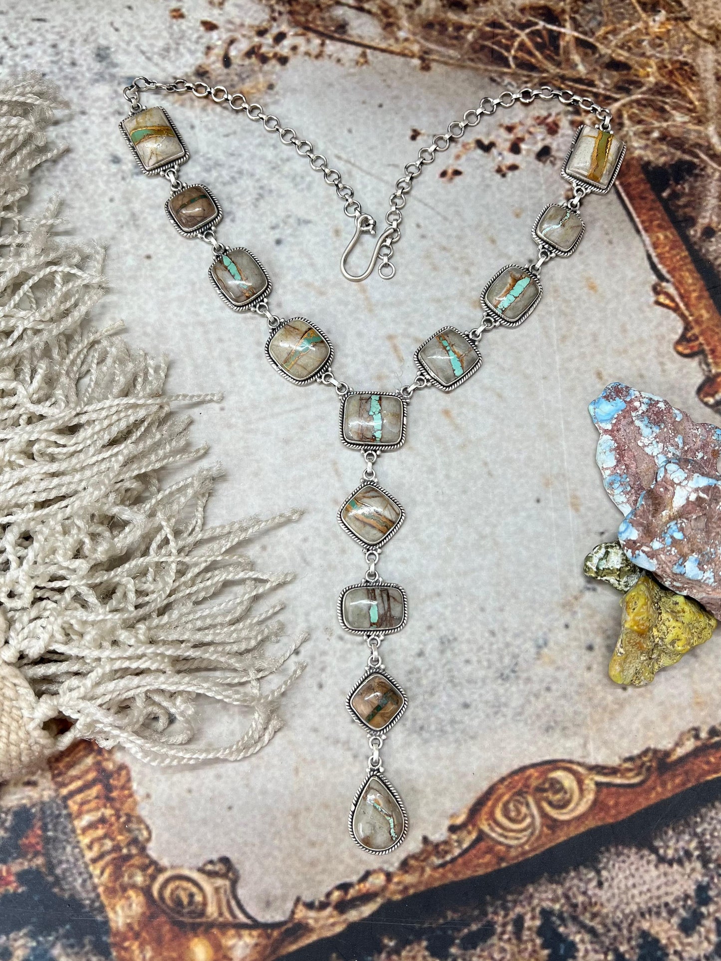 Handmade Sterling Silver Royston Ribbon Turquoise Necklace with Signed Nizhoni