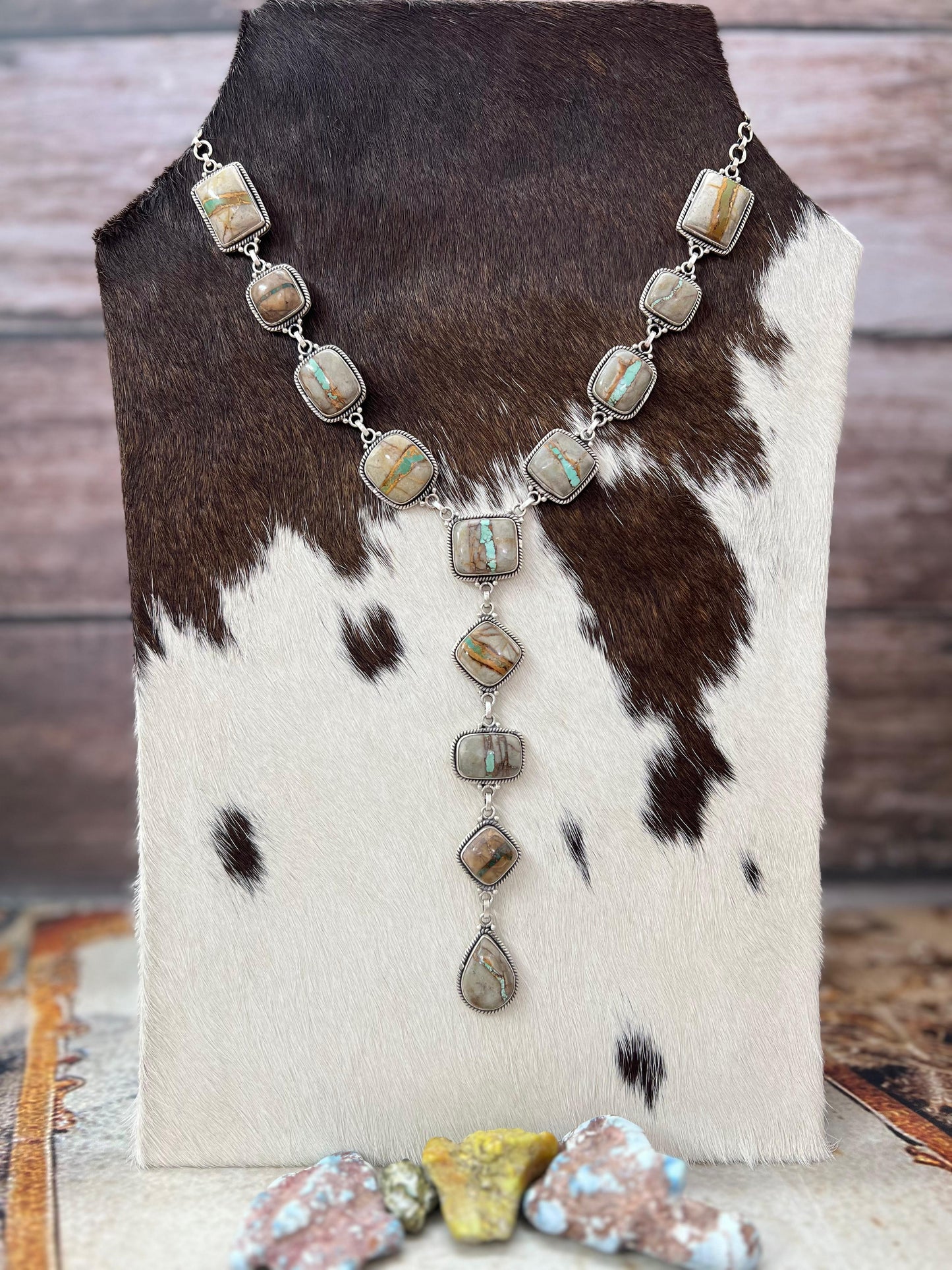 Handmade Sterling Silver Royston Ribbon Turquoise Necklace with Signed Nizhoni