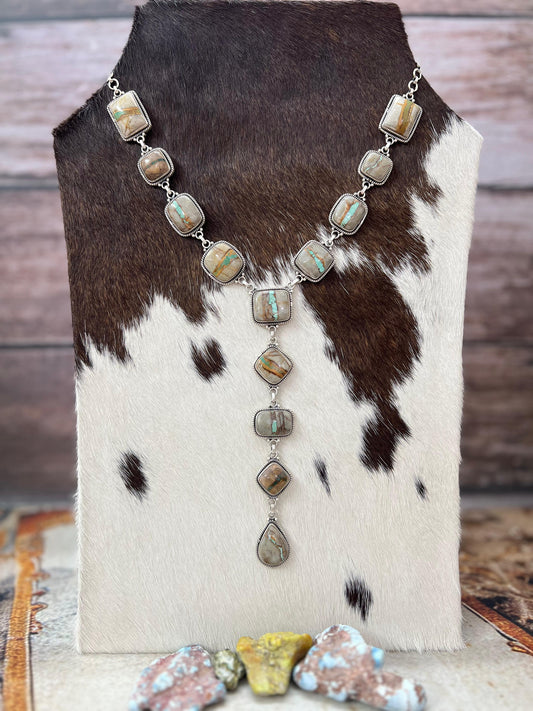 Handmade Sterling Silver Royston Ribbon Turquoise Necklace with Signed Nizhoni