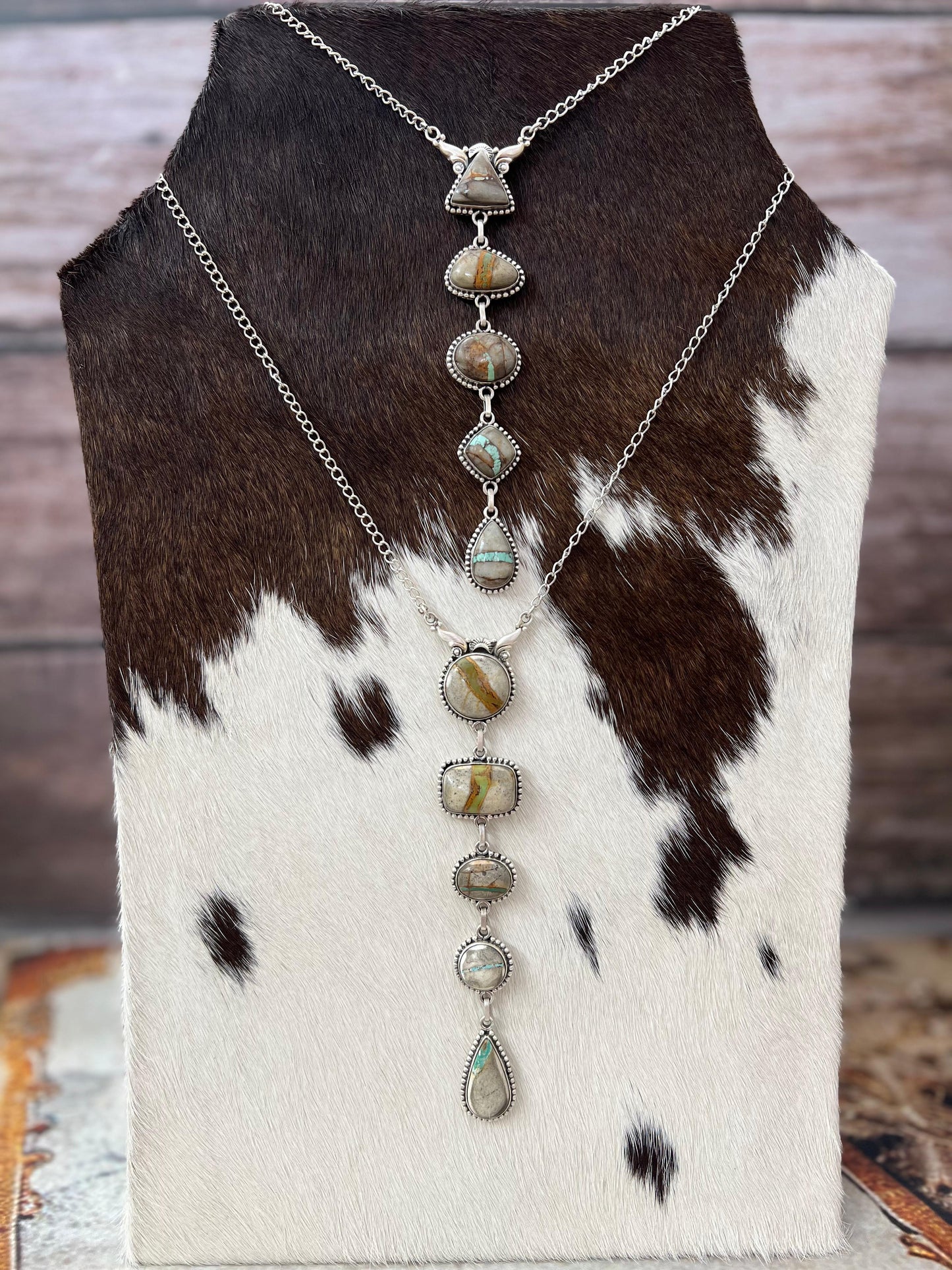 Handmade Sterling Silver Royston Ribbon Turquoise Necklace with Signed Nizhoni