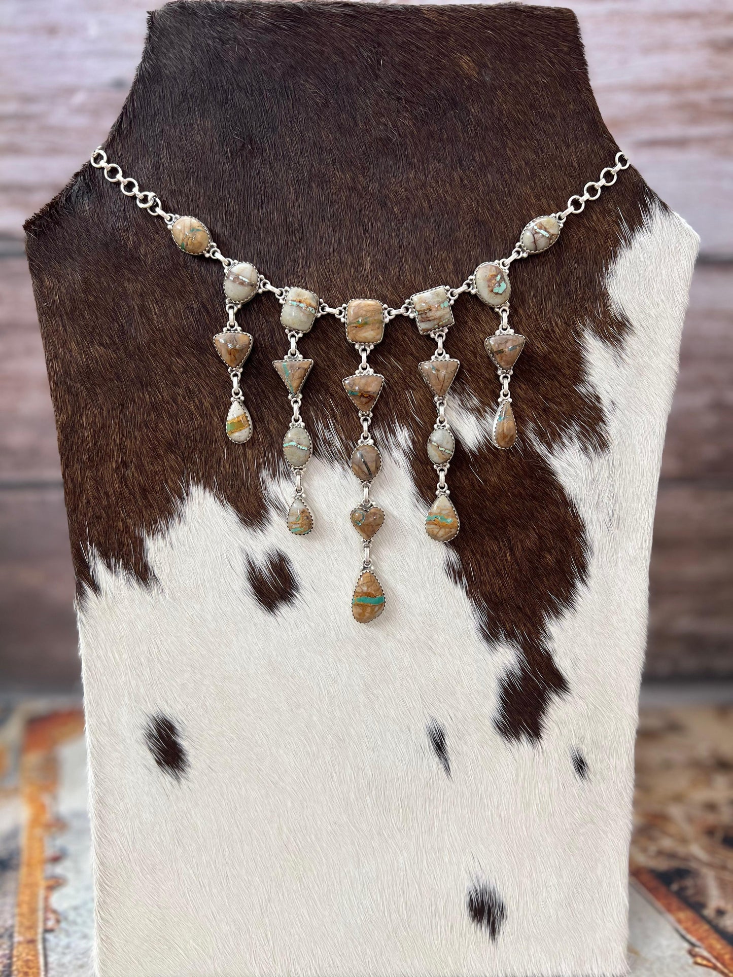 Handmade Sterling Silver Royston Ribbon Turquoise Necklace with Signed Nizhoni