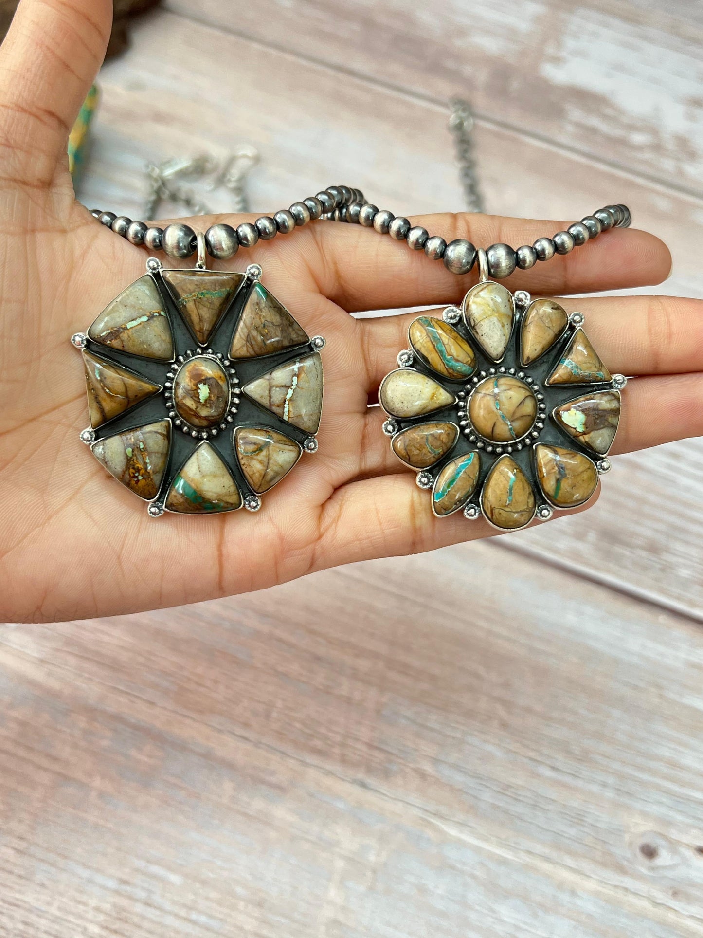 Handmade Sterling Silver Royston Ribbon Turquoise Beaded Necklace with Signed Nizhoni