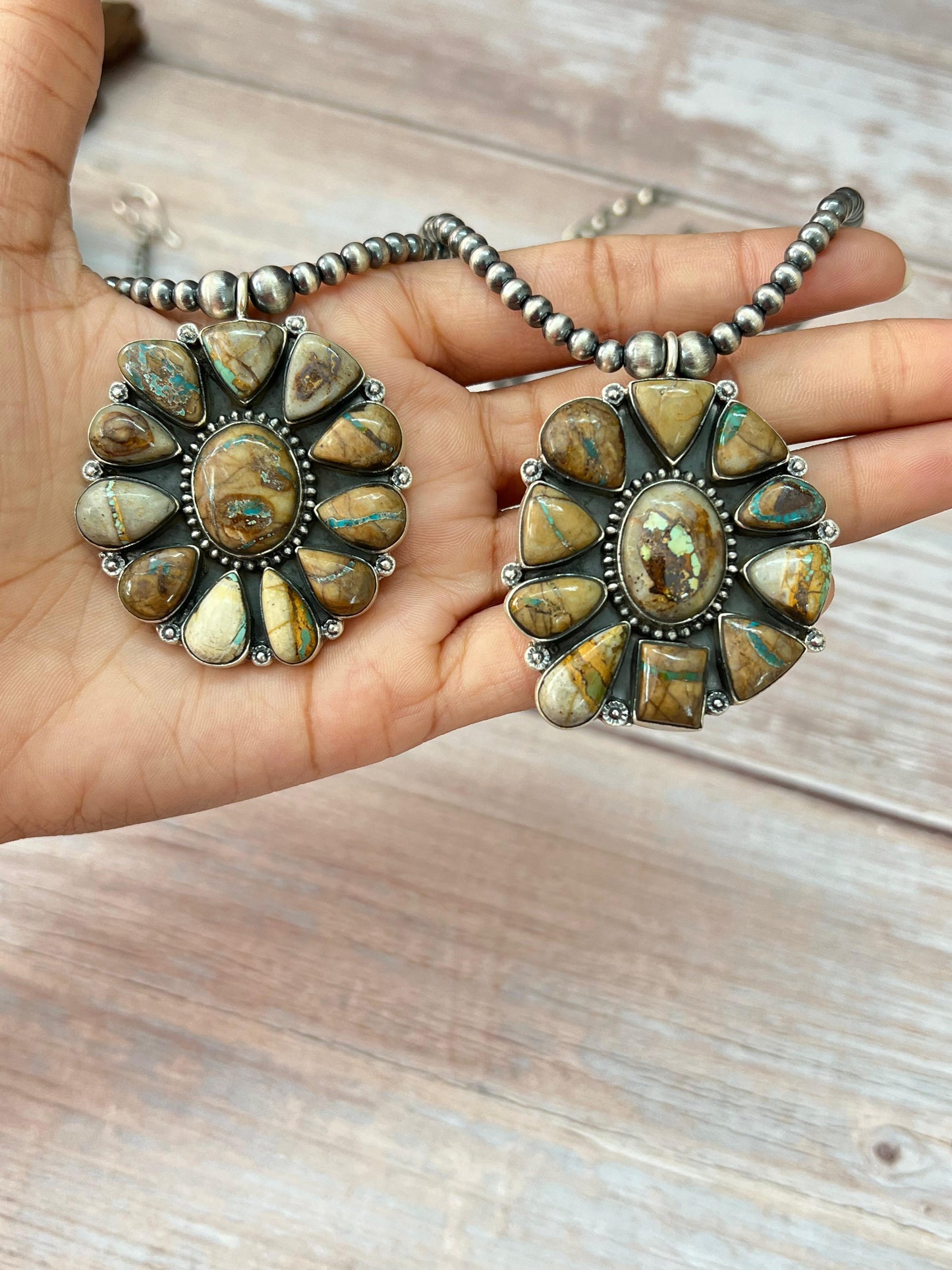 Handmade Sterling Silver Royston Ribbon Turquoise Beaded Necklace with Signed Nizhoni