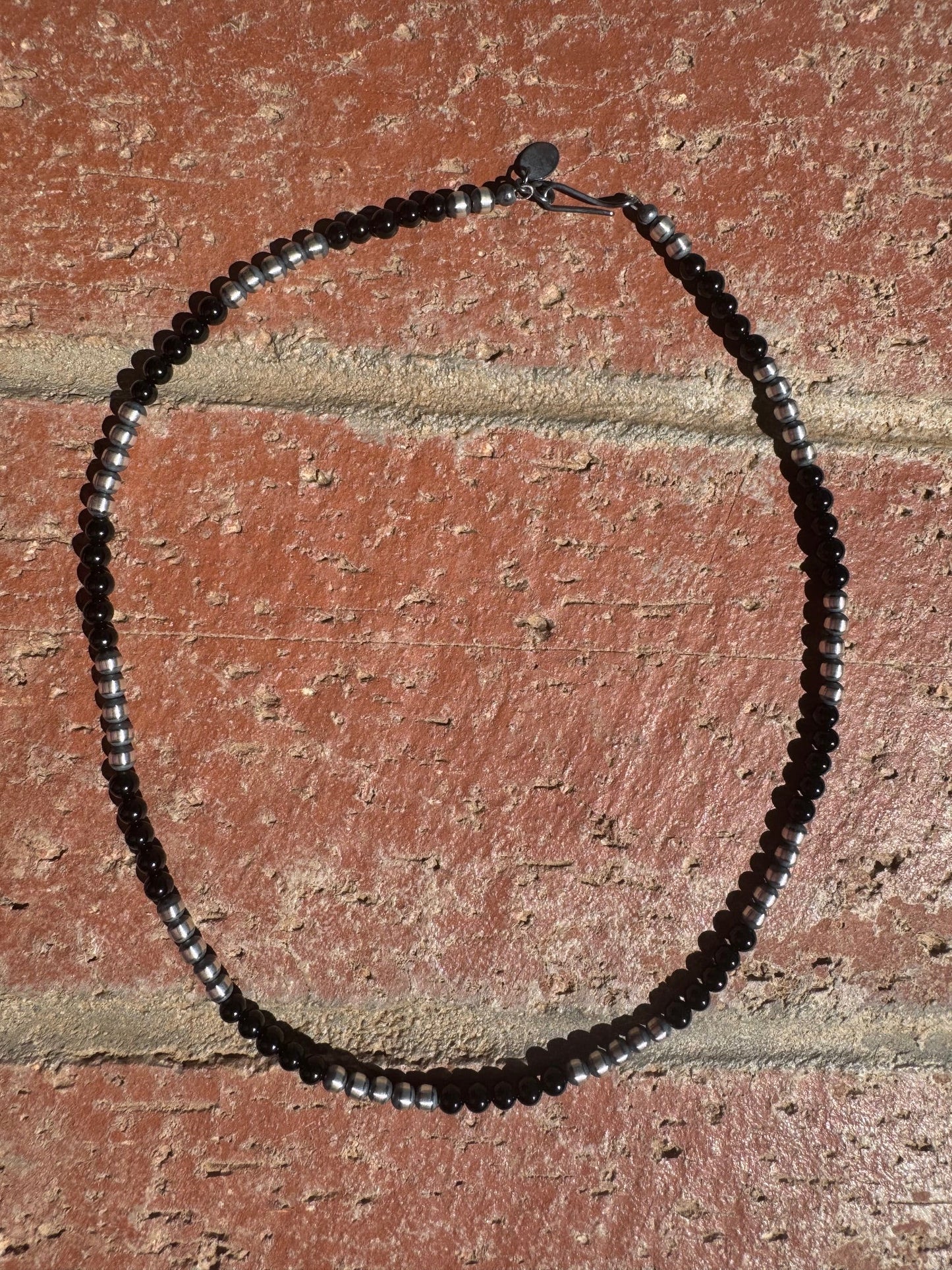 Handcrafted Pearl Sterling Silver & Black Onyx Beaded 4mm Necklace