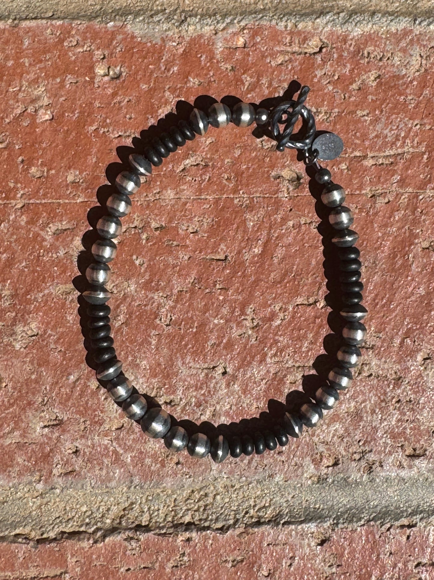 Handcrafted Onyx & Sterling Silver Pearl Beaded 5-6mm Bracelet