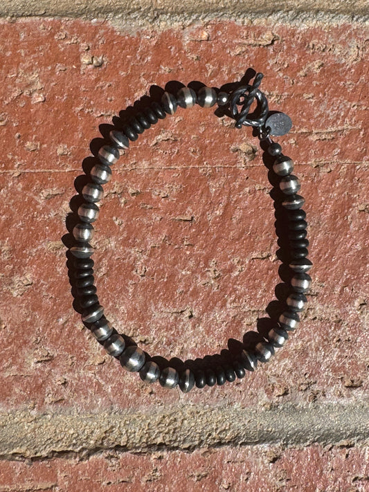 Handcrafted Onyx & Sterling Silver Pearl Beaded 5-6mm Bracelet