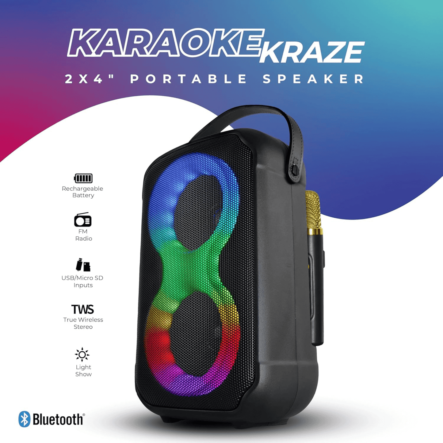 IQ Sound Karaoke Kraze 2x 4-Inch Portable Bluetooth Speaker