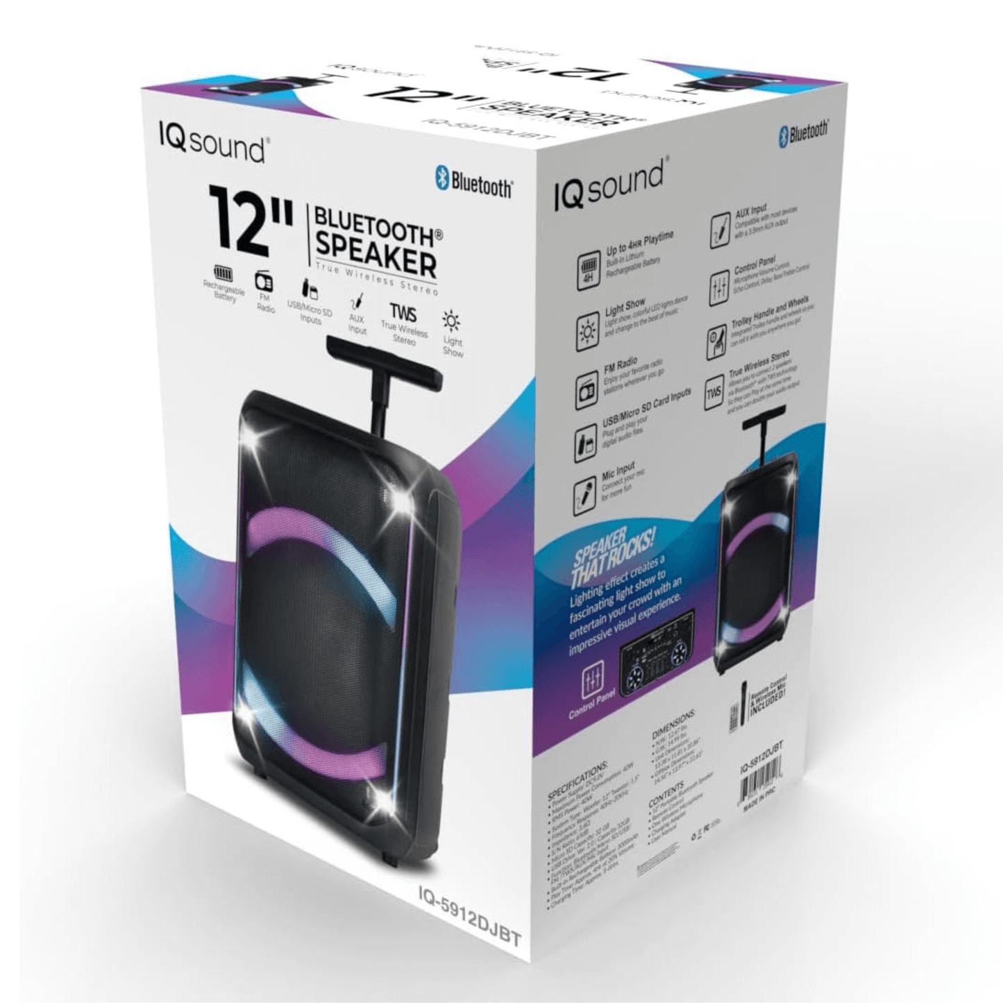 IQ Sound 12-Inch Portable Bluetooth Party Speaker with TWS