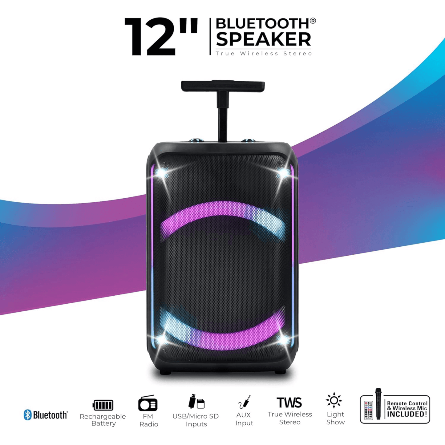 IQ Sound 12-Inch Portable Bluetooth Party Speaker with TWS