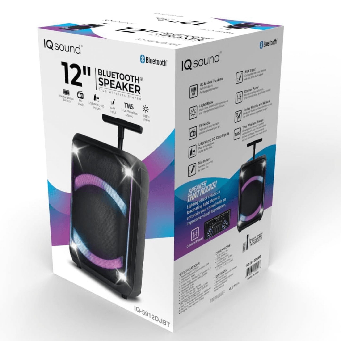 IQ Sound 12-Inch Portable Bluetooth Party Speaker with TWS