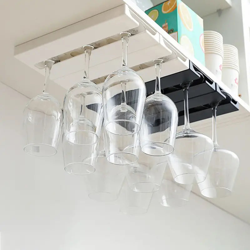 Wine Glass Holder Rack Under Shelf - No Drill Required