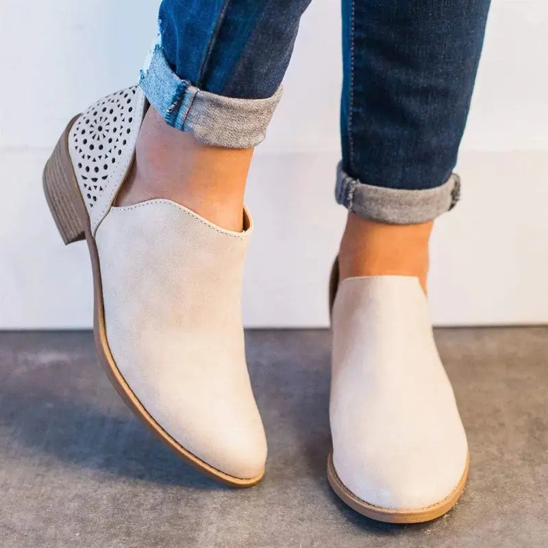 Women's Pointed Toe Short Boots with Thick Heels