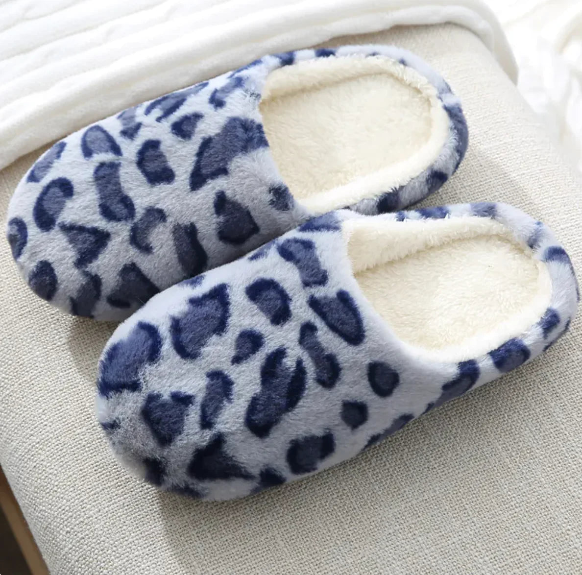 Leopard Print Rabbit Fur Indoor Slippers