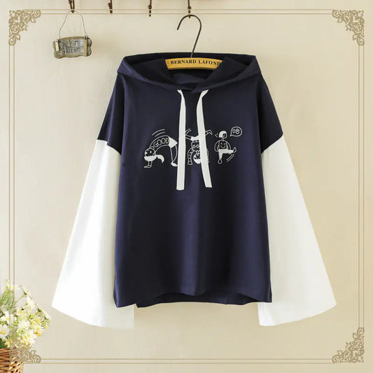 Merry Cartoon Embroidery Hooded Sweatshirts for Women