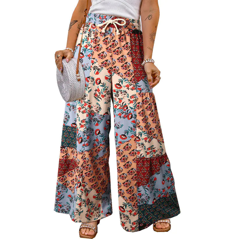 Women's Color block Paisley Wide Leg Pants