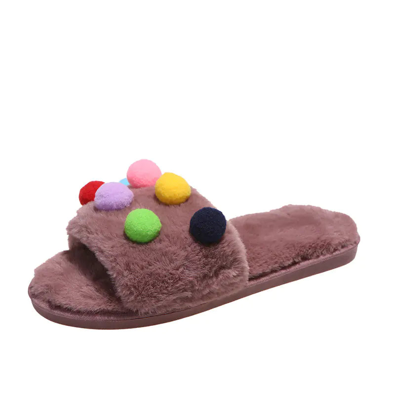 Polka Dot Plush Platform Slippers for Women