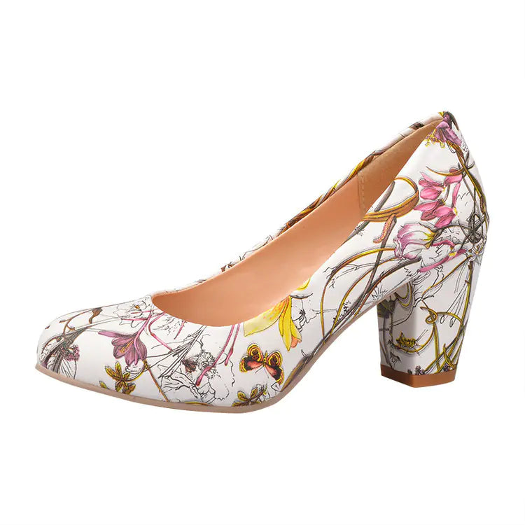 Elegant Floral High Heels for Women with Round Toe