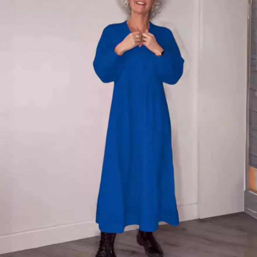 Fall Winter Women's Solid Color V-Neck Dress