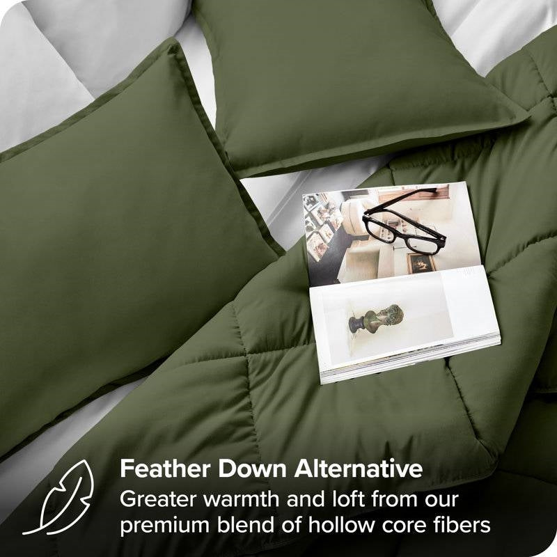 King/Cal King Wrinkle-Resistant Down Alternative Comforter Set in Olive Green