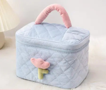 Set for Travel Corduroy Flower Makeup Bag and Beauty