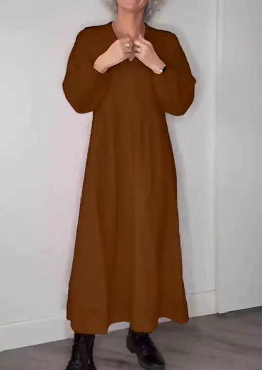 Fall Winter Women's Solid Color V-Neck Dress