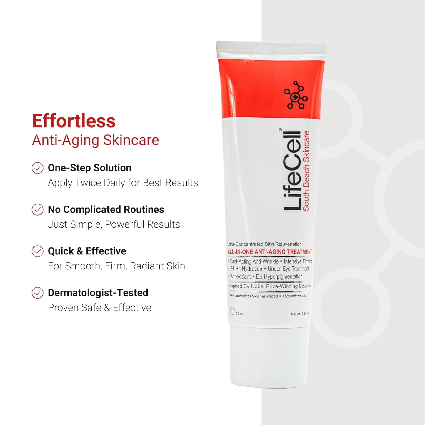 LifeCell All‑In‑One Anti‑Aging Cream 2.54 oz – Retinol, Vitamin C, DMAE & Hyaluronic Acid for Wrinkles, Fine Lines, Dark Circles & Sun Damage