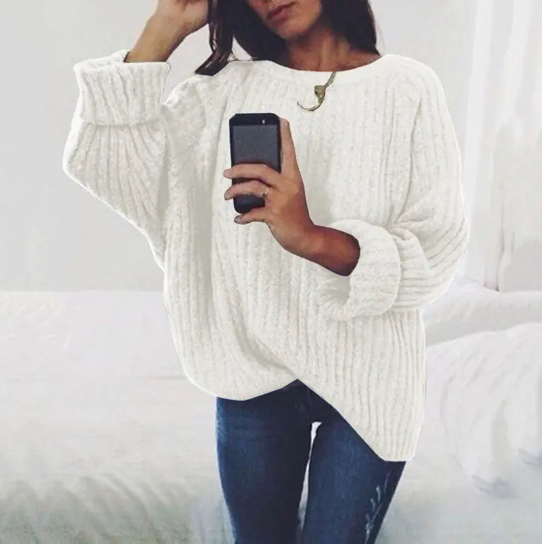 Women's Solid Color Round Neck Sweater Top