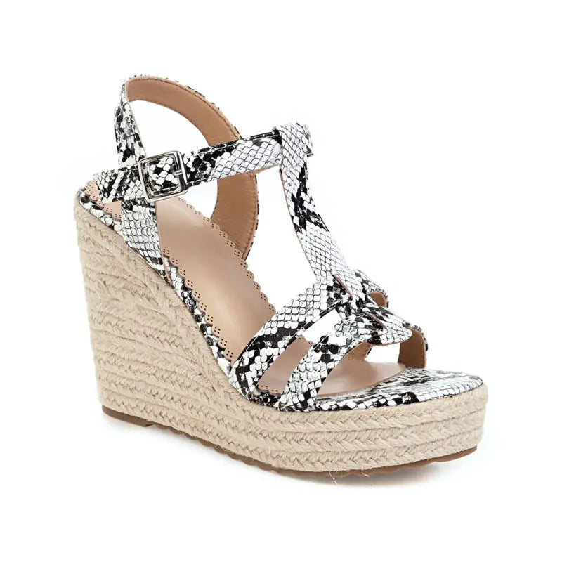 Large Snake Print Wedge Platform High Heel Sandals