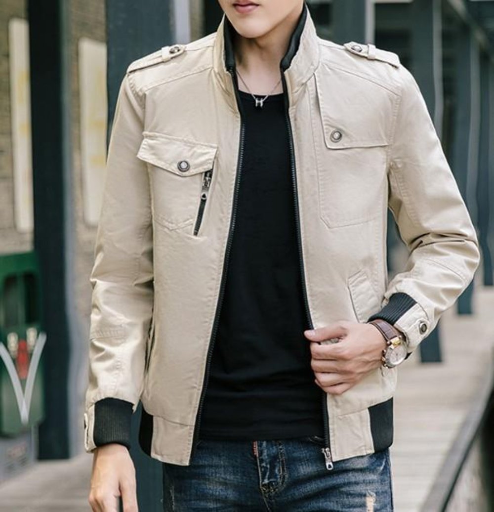 Mens Military Style Casual Jacket with Zipper Design