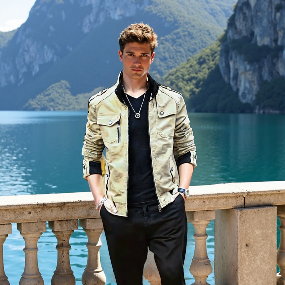 Mens Military Style Casual Jacket with Zipper Design