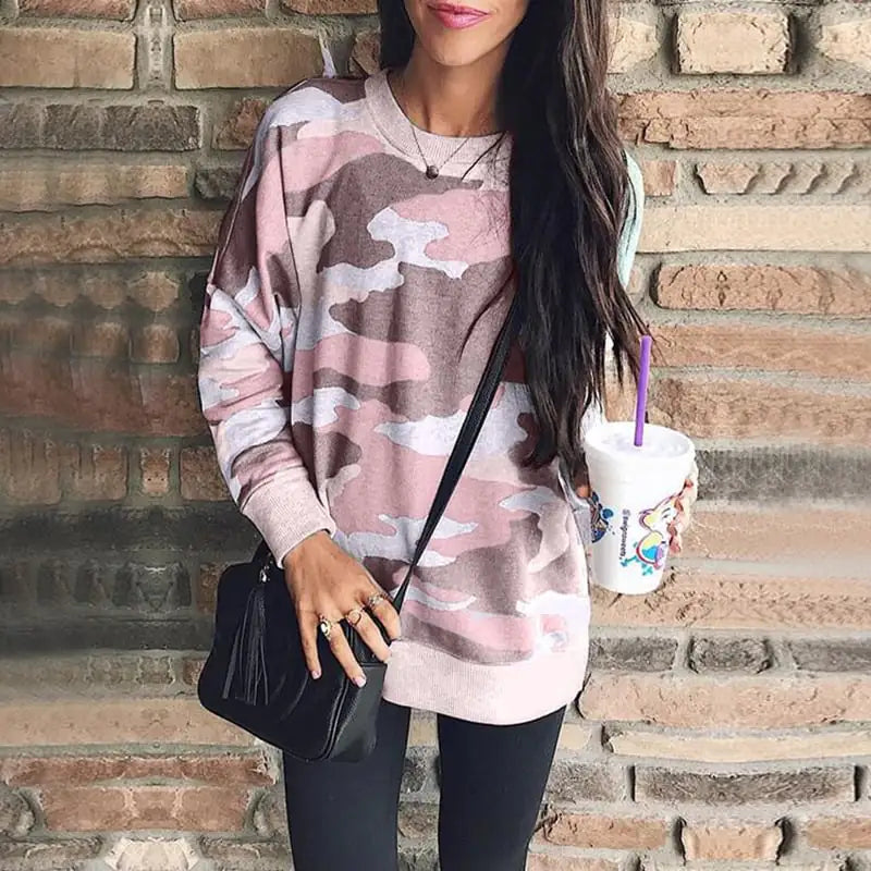 Autumn Winter Print Long Sleeve Round Neck Blouse