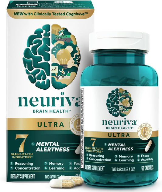 Neuriva Ultra Decaffeinated Brain Supplement – Cognivive™, Neurofactor™, Phosphatidylserine & B6/B12 for Focus, Memory & Alertness (60 Capsules)