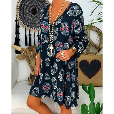 Vintage Floral Deep V-Neck Dress