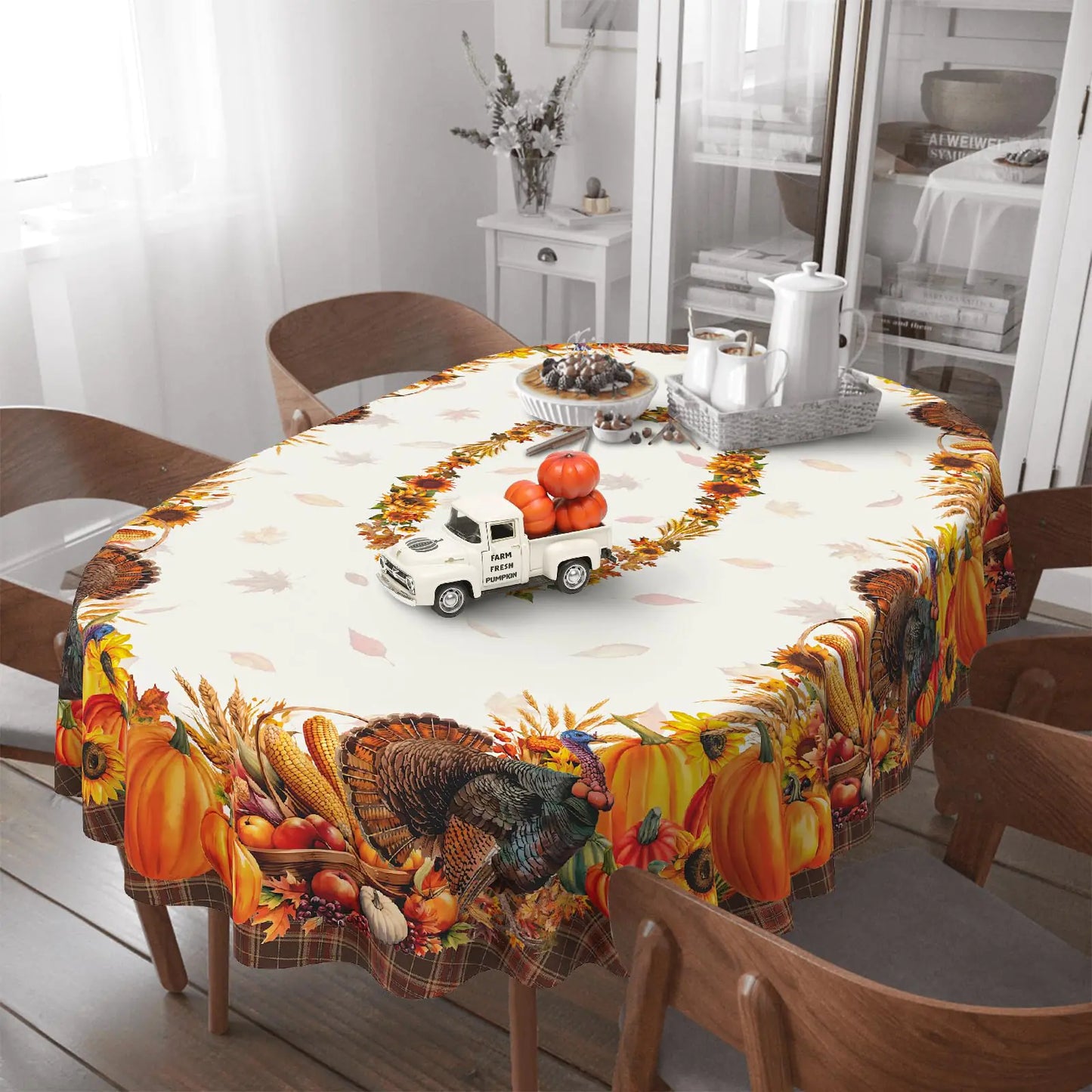 yrhsnclsdg Thanksgiving Tablecloth Fall Tablecloth Oval 60x102 Inch Autumn Harvest Turkey Pumpkin Table Cover Waterproof for Fall Thanksgiving Dinning Table Decorations